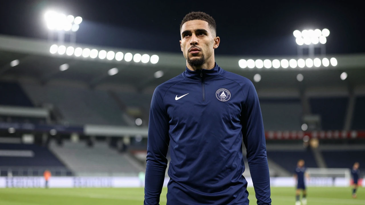 Le Havre AC players were photographed during warm-up before their Ligue 1 match against Olympique Lyonnais at the...