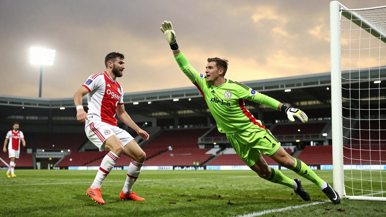 Shelbourne manager John Russell praises goalkeeper Eddie Beach after a thrilling 3-1 loss to Ajax in the Uefa Conference...