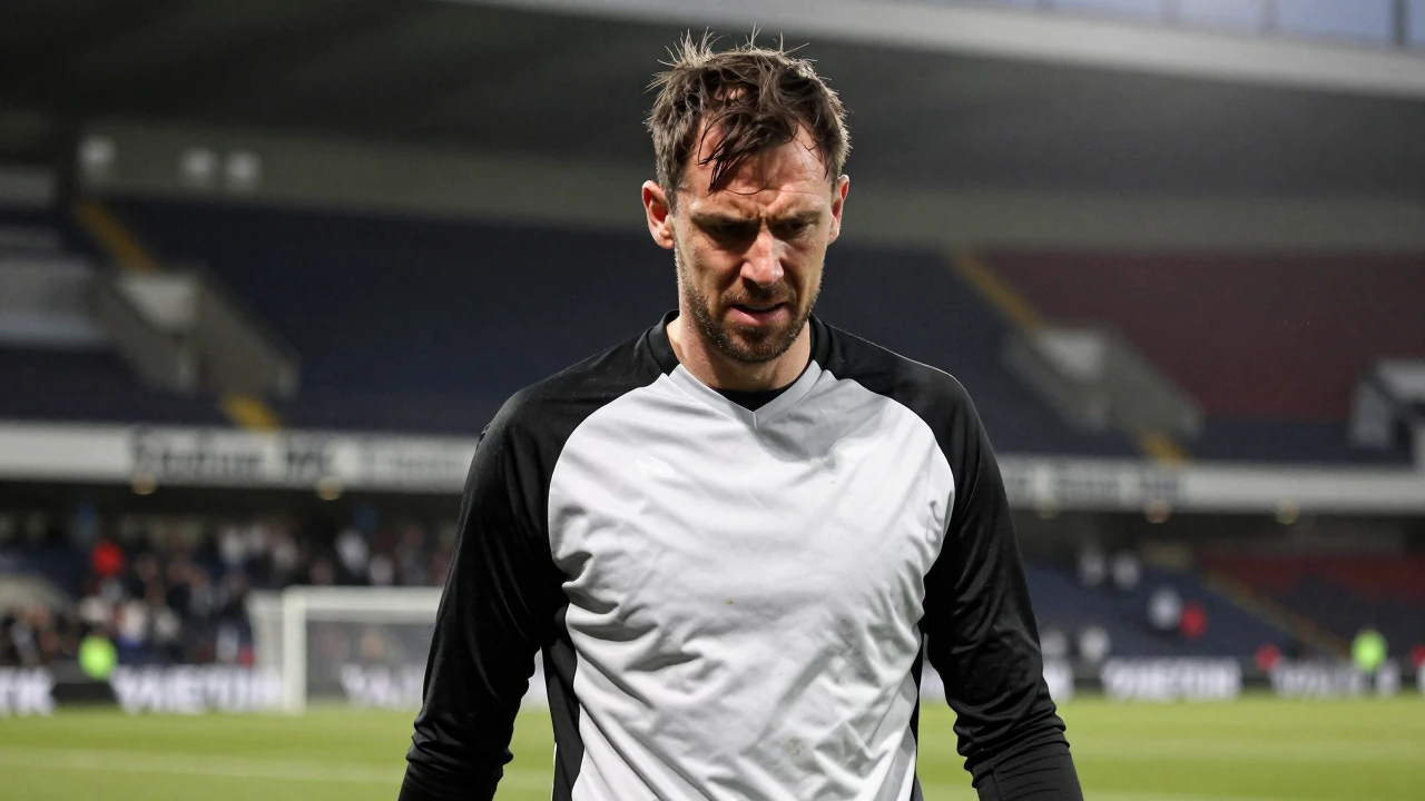 Milton Keynes Dons' Craig MacGillivray makes a crucial save to deny Huddersfield a second goal, earning his team a 1-1 draw