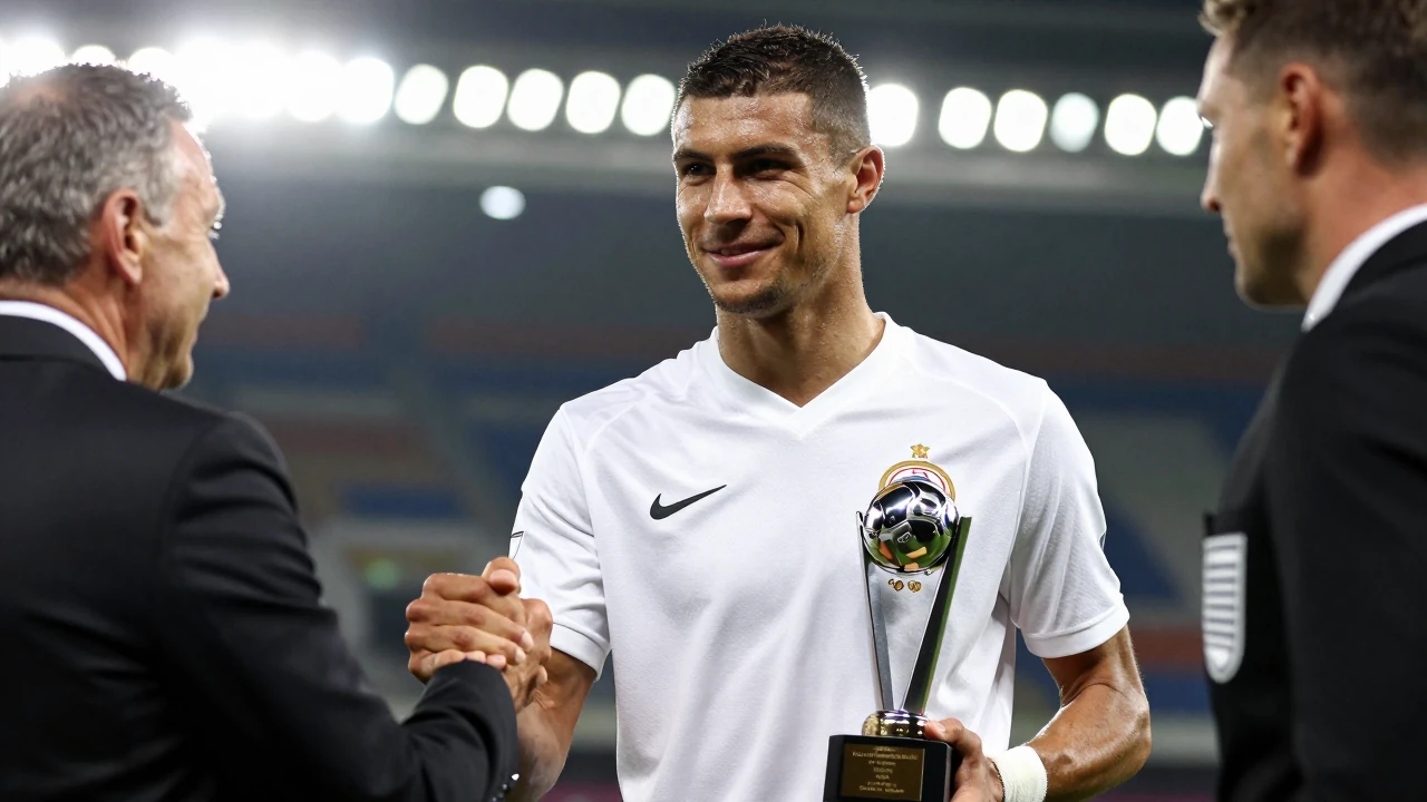 A Reuters Connect photo from Barrow's 2025 away match at Bromley captures the post-match presentation of the Man of the...
