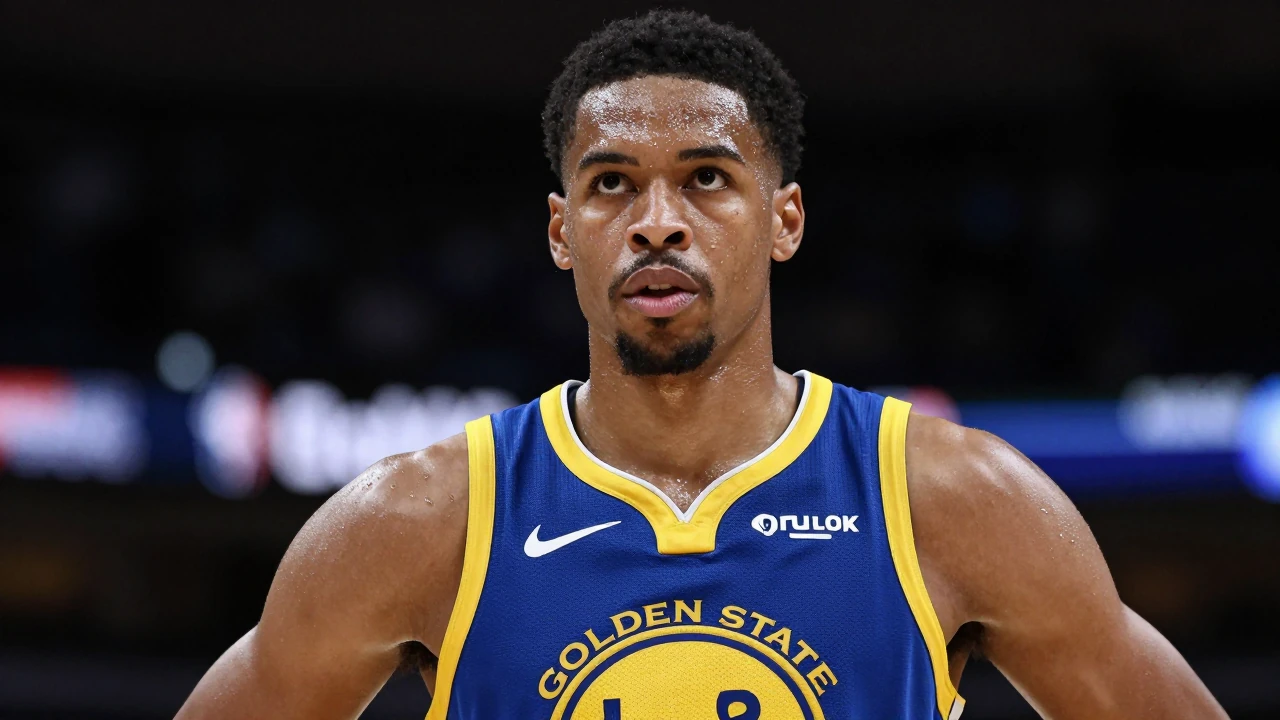 Mid-20s athletic guard, muscular, intense gaze, wearing Golden State Warriors new One-Piece-inspired home jersey - royal...