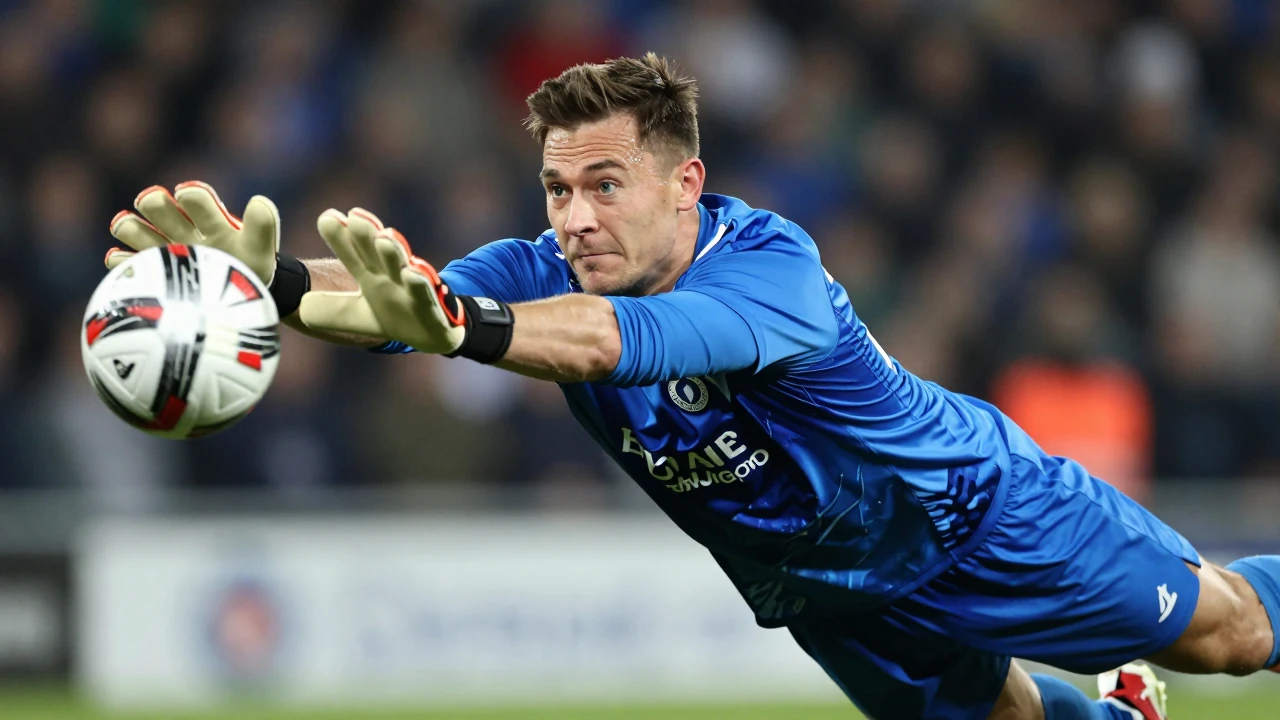 Beelden tonen hoe Club Brugge-doelman Simon Mignolet een strafschop niet kon stoppen tijdens de competitiewedstrijd tegen...
