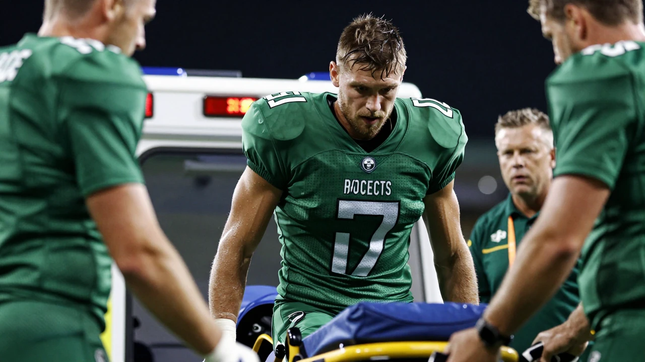 Borussia Mönchengladbach's Daiki Hashioka was taken by ambulance to hospital for a cervical vertebrae exam after a...