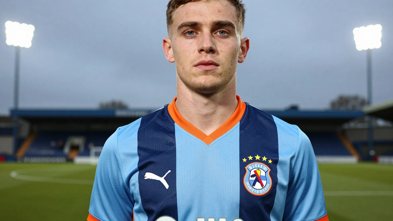 Blackpool launch their new away kit for 2026/27, featuring light blue and navy stripes with a tangerine collar