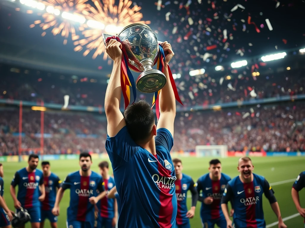 FC Barcelona Femeni Lift the Champions League Trophy