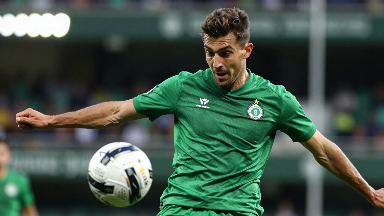 Asier Villalibre was the focus of a NurPhoto shot during Racing Santander's draw with Elche CF at El Sardinero stadium
