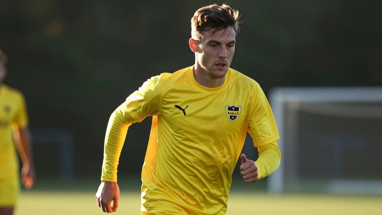 En licensierbar bild från Reuters Connect visar Mjällby AIF-spelare som gör uppvärmning inför en Allsvenskan-match mot...
