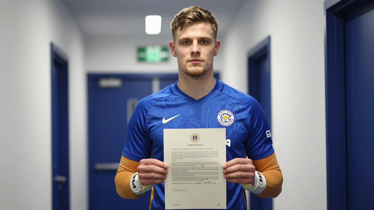 Leicester City have signed Argentine goalkeeper Franco Ravizzoli from Blackpool on a three-year contract
