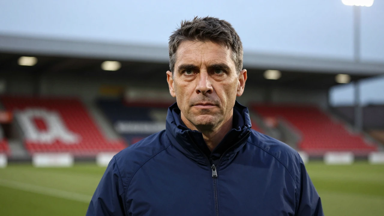 Reuters Connect image shows Oxford United coach Des Buckingham during a 2024 Championship match against Derby County at...