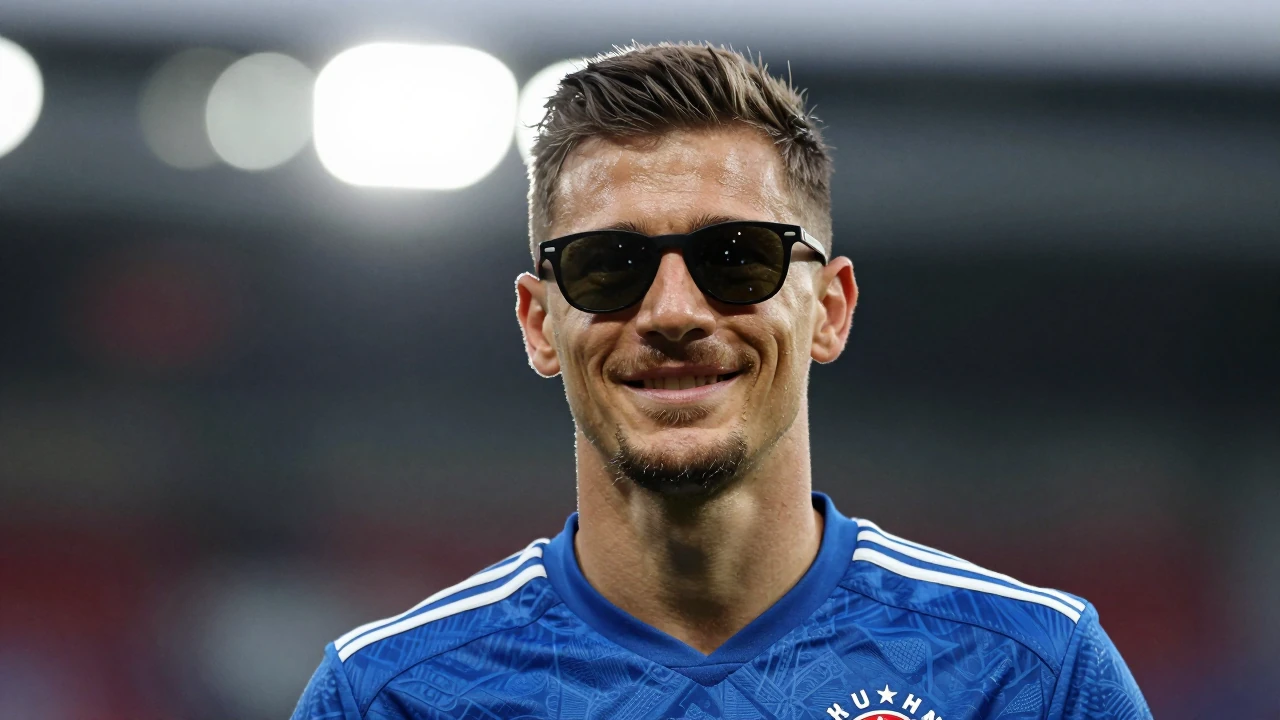 Bayern Munich's Manuel Neuer and Jonas Urbig showcase casual handshakes and sunglasses at a Paulaner photoshoot, turning...