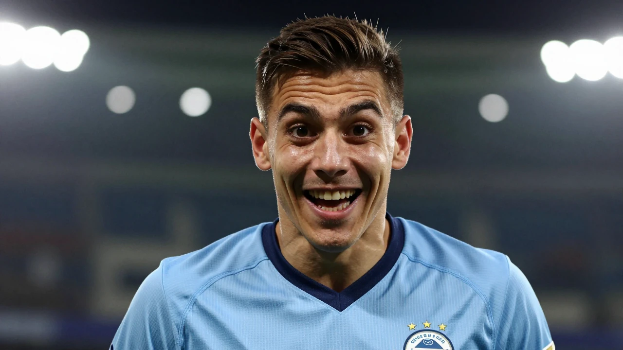 Erling Haaland's reaction after Rayan Cherki swore in a live Sky Sports interview following Manchester City's 4-1 win at...