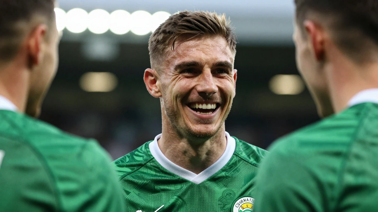 Hibernian's Jamie McGrath and Callum Wright were seen laughing together after the final whistle in their Premiership...