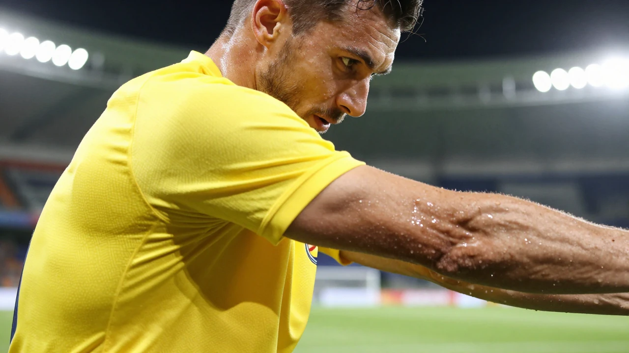 En licensierbar bild från SIPA USA visar Mjällby AIF-spelare som värmer upp inför en Allsvenskan-match mot GAIS i...