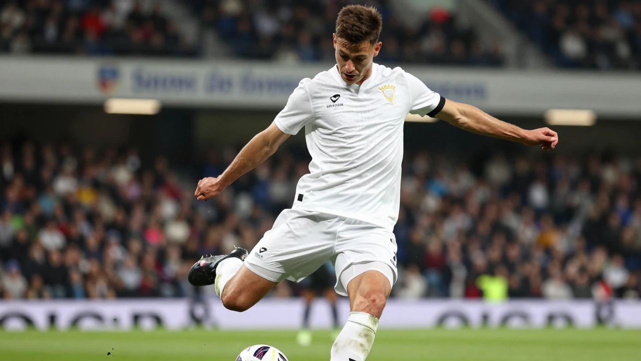 Alfie Devine prepared a free kick during Preston North End's Championship match against Bristol City at Deepdale, as the...