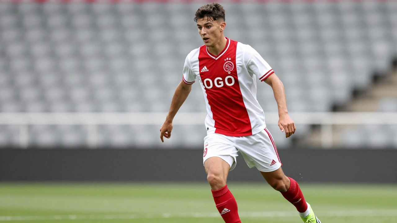A photograph of Ahmetcan Kaplan, a 23-year-old centre-back, in action during a match, with a determined expression on his...