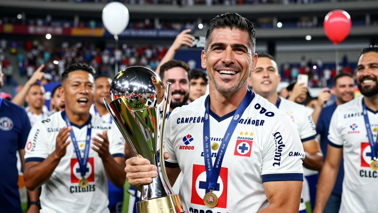 A photo of Víctor Velázquez, the president of Cruz Azul, celebrating with the team after winning the Campeón de Campeones...