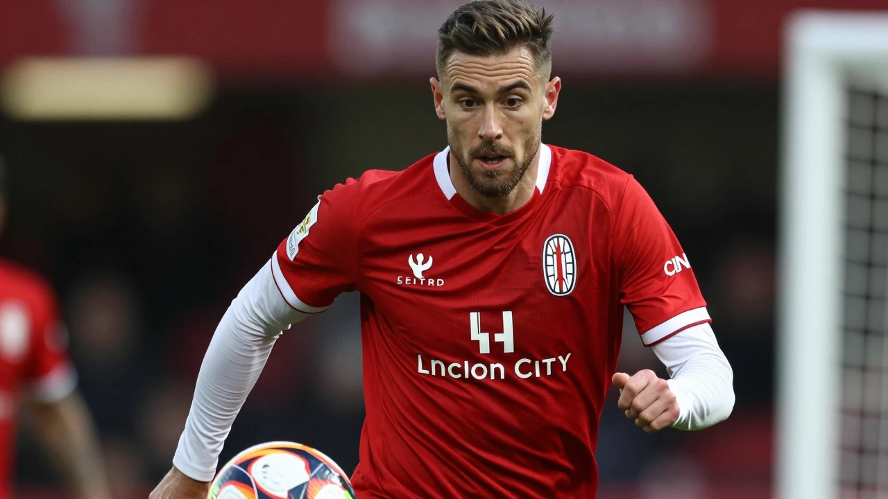 Lincoln City's Sammie Szmodics scores a stunning late goal to pull one back for his team against Derby in the Carabao Cup