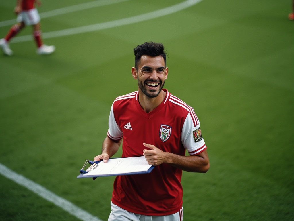 Cardozo Celebrates Winning Goal for Lanús in CONMEBOL Match