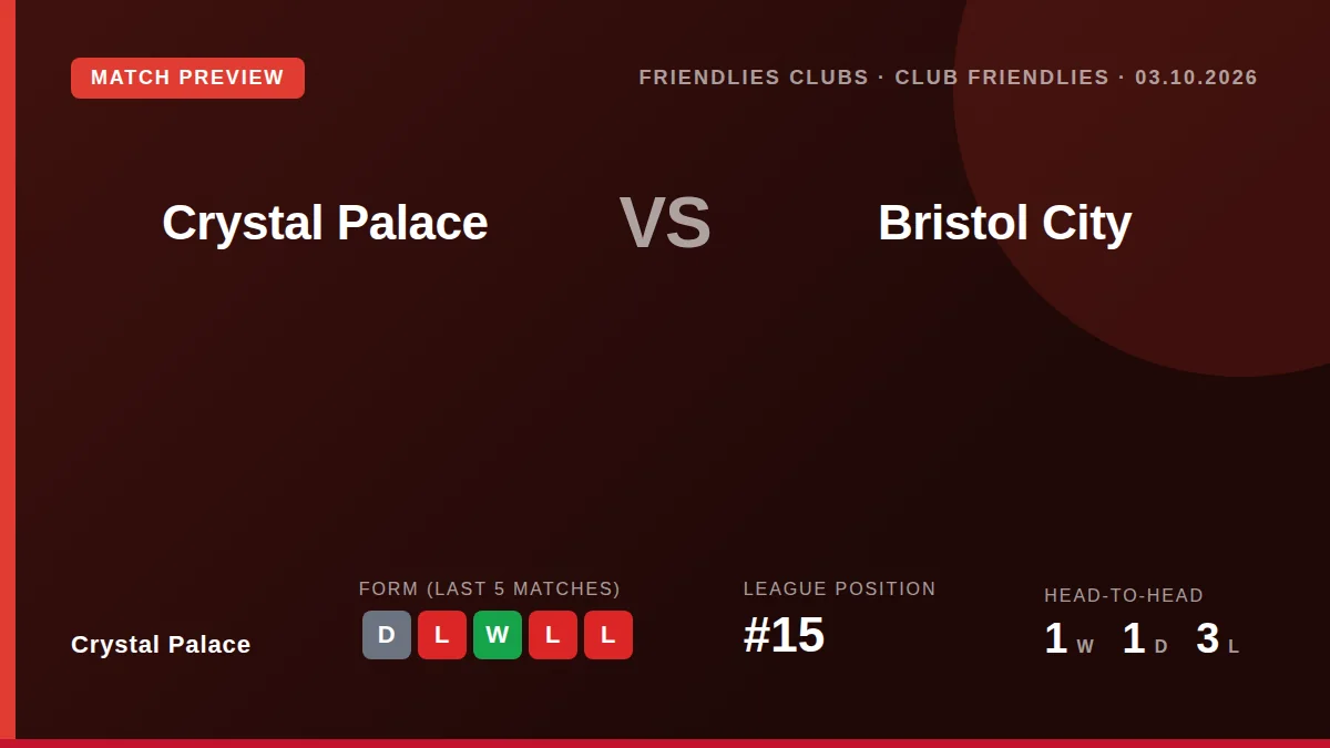 Crystal Palace conclude their pre-season preparations with a home friendly against Championship club Bristol City