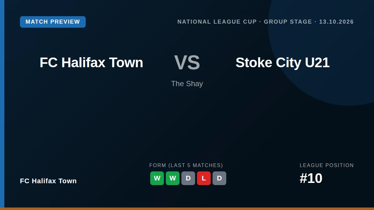 FC Halifax Town will look to carry their league momentum into the National League Cup when they host Stoke City's...