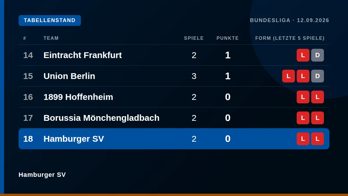 Hamburger SV: Table snapshot