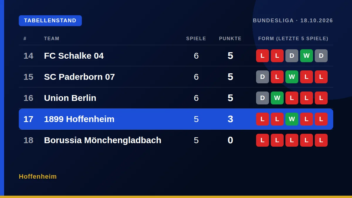 Hoffenheim: Table snapshot
