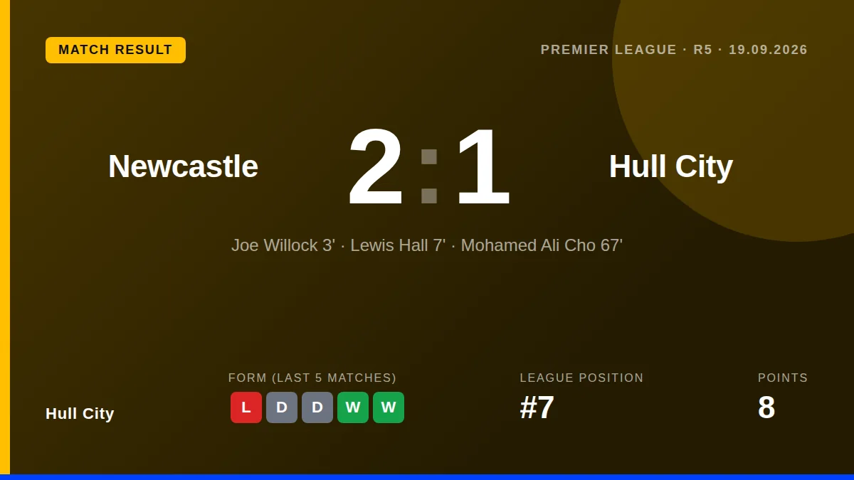 Hull City's unbeaten Premier League run ended with a 2-1 defeat at Newcastle United after conceding twice inside seven...