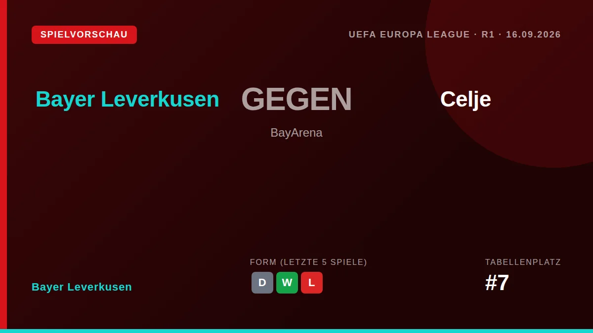 Bayer Leverkusen beginnt die Gruppenphase der UEFA Europa League am Mittwoch mit einem Heimspiel gegen den slowenischen...
