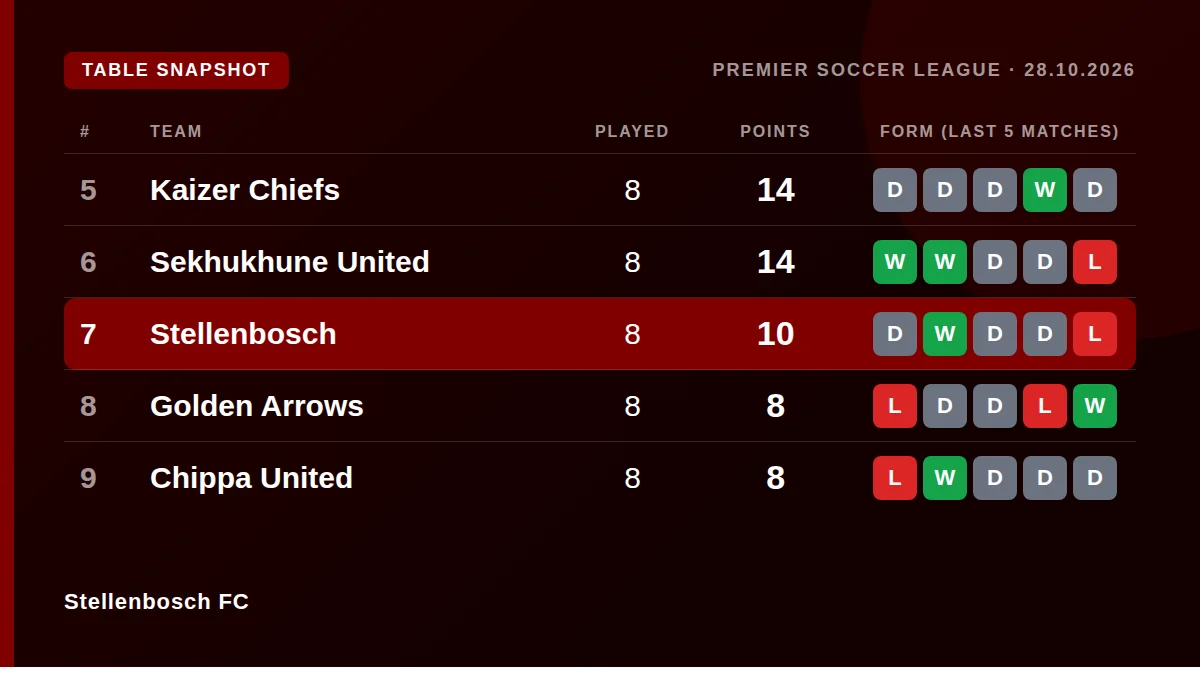 Stellenbosch FC: Table snapshot