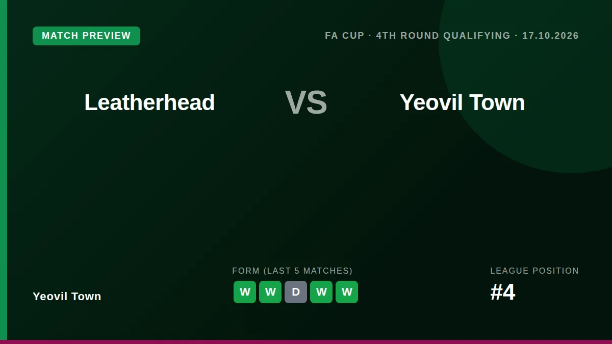 Yeovil Town travel to face Leatherhead in the FA Cup fourth round qualifying this Saturday, buoyed by a six-game unbeaten...