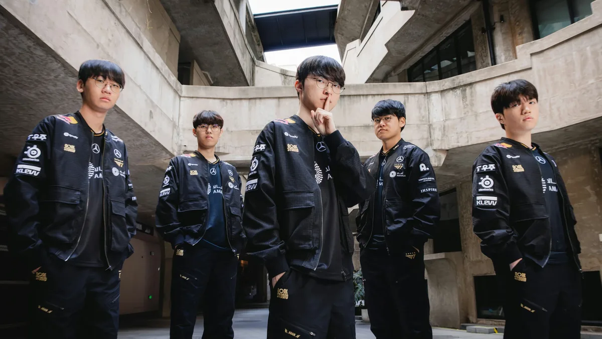 Titles: T1 at League of Legends Worlds 2025 Quarterfinal Features on October 27, 2025 in Shanghai, China.
