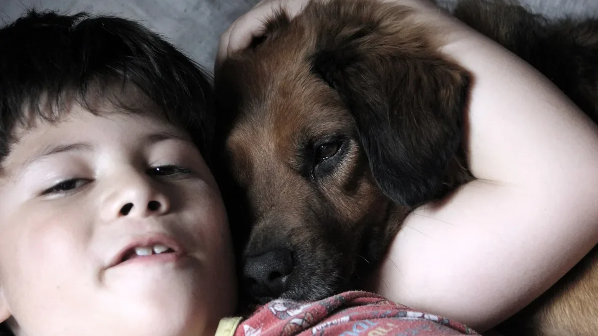 A TikTok clip shows a Great Dane resting beside two toddlers in matching pajamas during story time, sparking...