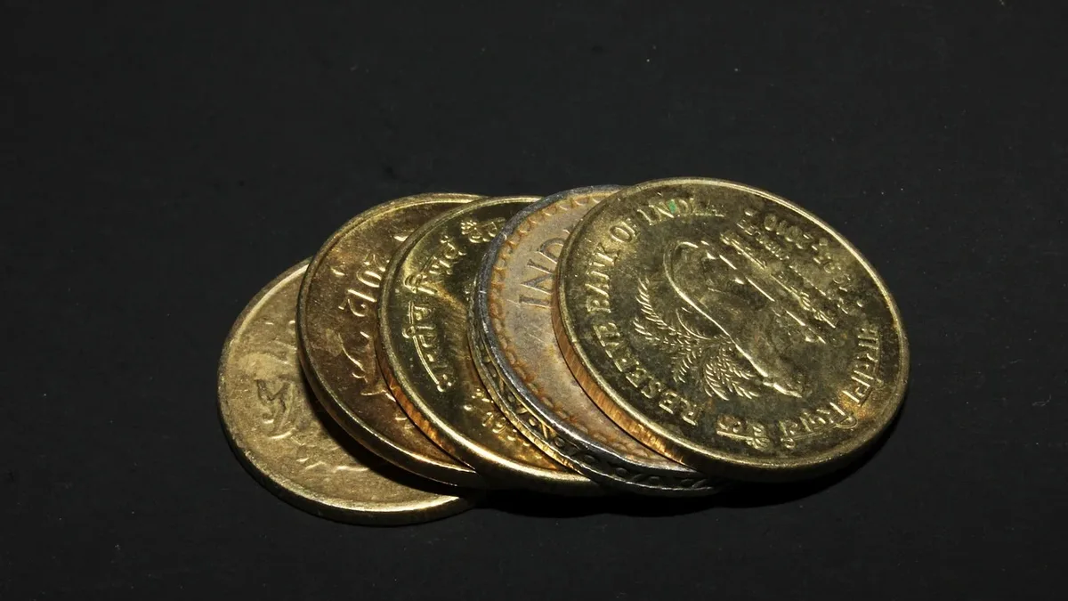 Inflation Currency: Rupees, money, coins, five, finance, india.