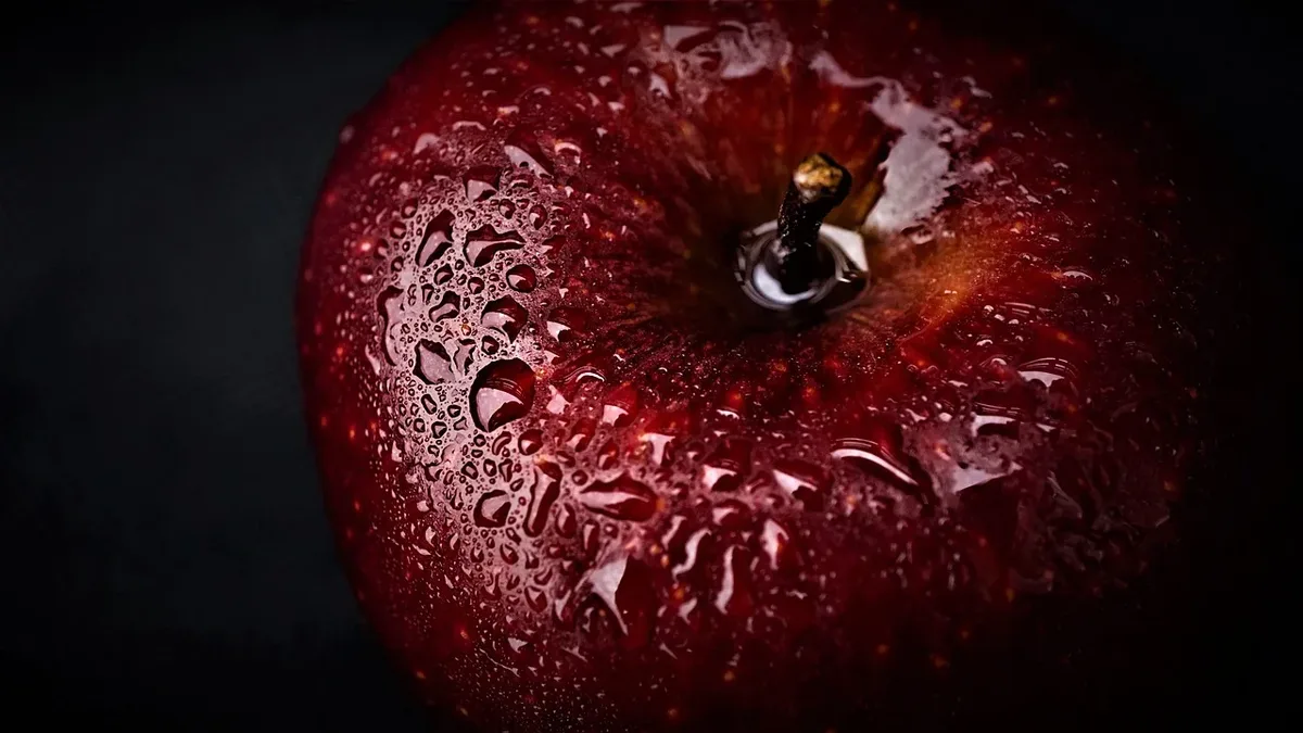 Everyday: Apple, fruit, red, healthy, food, black background.