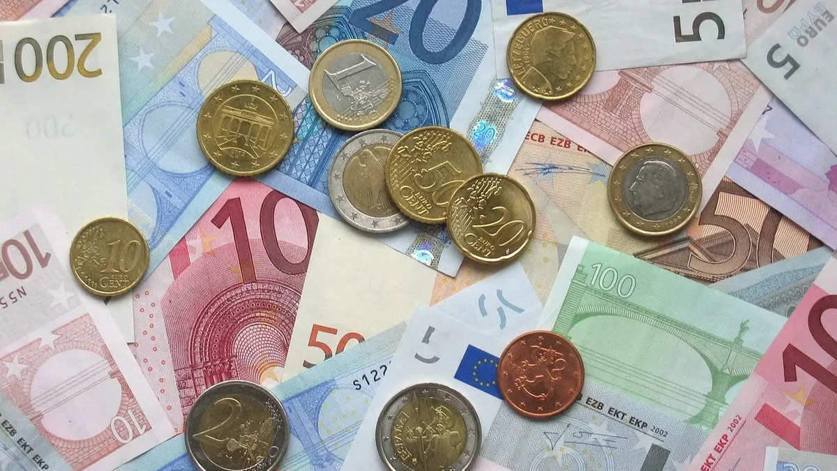 Prices: Euro, bank notes, coins, european currency, business, desktop backgrounds.