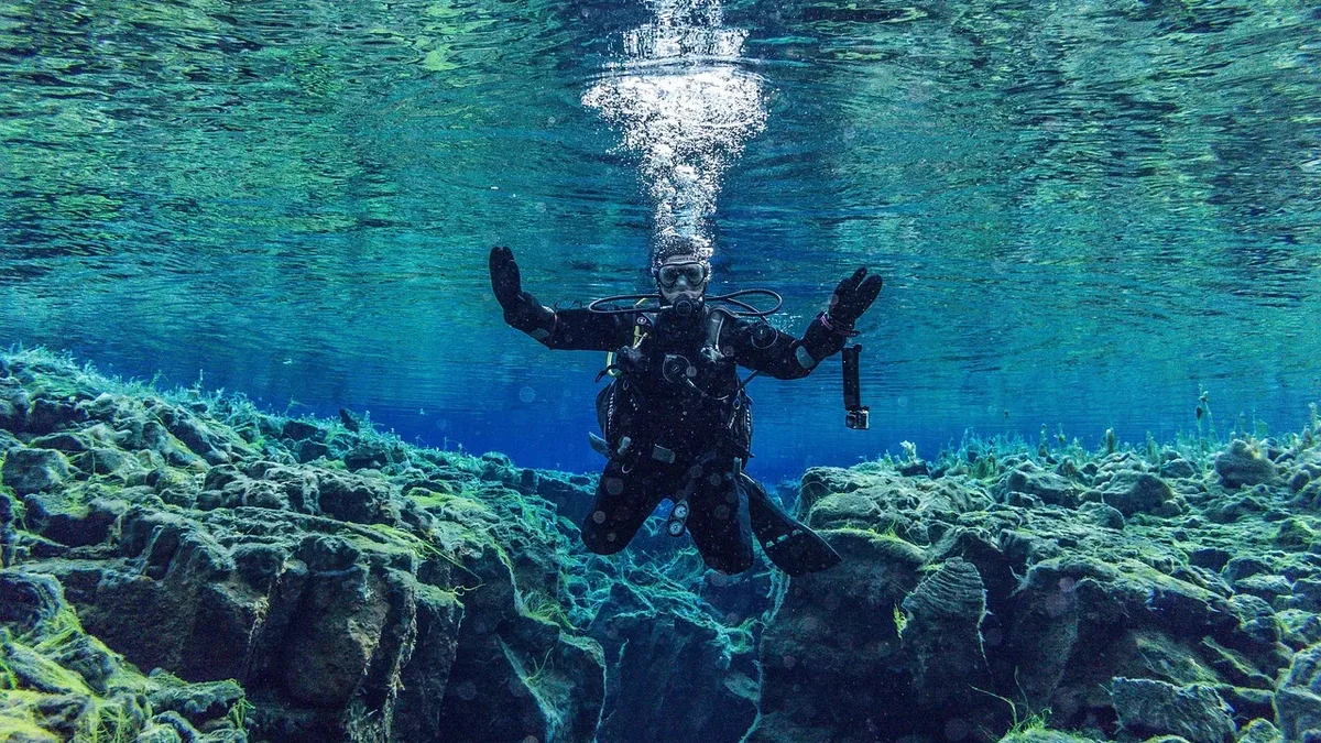 Trails Routes: Underwater, a journey of discovery, waters, ocean, divers lung, travel. Adventure Travel equipment
