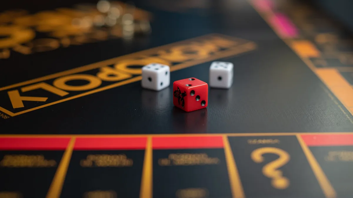 High-quality close-up photo of dice on a classic Monopoly board game, highlighting the gaming experience. Mobile Games