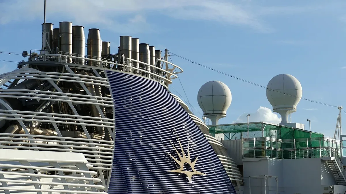A burst pipe caused a significant water leak in a public stairwell on Royal Caribbean's Quantum of the Seas during a...